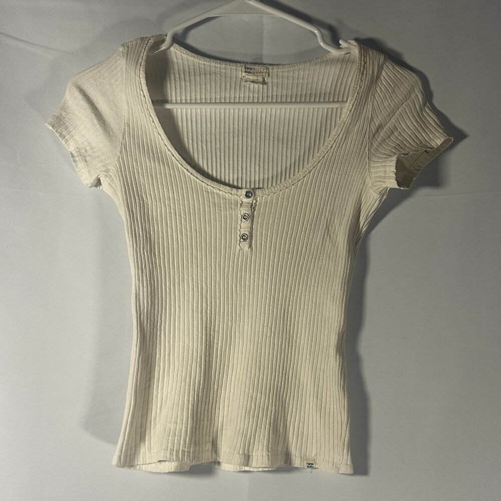 Billabong Ribbed Henley Short Sleeve Top Cream Size XS